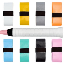 SOFPLATE 8 Pack 8 Colors Badminton Racket Handle Tape Tennis Racket Grip Wrap Colorful PU Leather Nonslip Overgrip Perforated Absorbent Replacement Tape Rolls for Badminton Pickleball Tennis Paddle