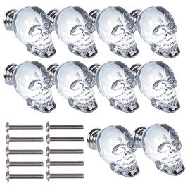 Crystal Skull Drawer Pull Knobs Set of 10, Decorative Door Knob with Screws, Furniture Handles for Dresser Drawer Cabinet Closet