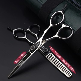 5.5 Inch Japanese 440C Laser Cutting Scissors Salon Professional Hairstylists and Thinning Hair Scissors Set