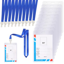 Pack of 10 Employee ID Sleeves, Card Case with Strap, Waterproof ID Sleeves 9.5 x 14 cm, Transparent, Vertical - Lanyard with Card Sleeve, Trade Show ID for Business, Exhibition & Office