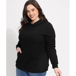CARCOS Women Plus Size Hoodies Cowl Neck Blouse Women With Hooded Long Sleeve Black Solid Color Sweatershirts With Pocket Tunic Pullover Casual Tops Witner Fall 3Xl 22W 24W