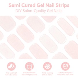 SEMINCA Semi Cured Gel Nail Strips-Salon Quality Semi-Cured Gel Press On Nails Stickers Strengthening Quick DIY Nail Art Manicure Kits for Women at Home 14-Day Wear(Romantic Pink)