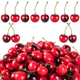 Fake Cherries, Artificial Cherries Faux Cherry 45 Red Cherries 45 Red Black Cherries, Simulation Fruit for Party Fruit Bowl Home Kitchen Photography Props