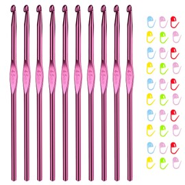Aeelike 10pcs Size US7 / 4.5mm Crochet Hooks,Aluminum Crochet Needles and 30pcs Stitch Markers for Beginner and Advanced, Crocheter Hook Set for Learning How to Crochet