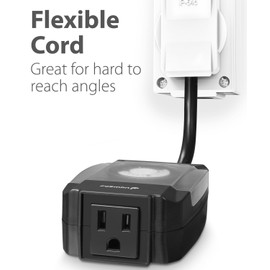 Fosmon C-10707US Outdoor 15A 24-Hour Mechanical Light Timer, 3-Prong ETL Listed Water Resistance and Heavy Duty Grounded Outlet with 7inch Power Cord - Black, 2 Pack