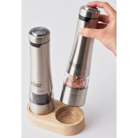 Russell Hobbs 7924JP Electric Mill for Salt and Pepper, Wood Stand, Beige