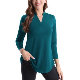 BAISHENGGT - Blusas de manga 3/4 con estampado floral y cuello en V para mujer, Turquesa, XX-Large
