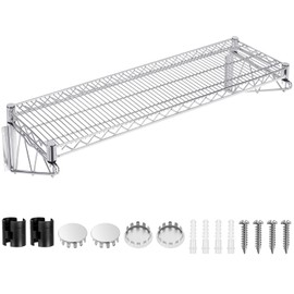 LOYIM 14" Wx 48" L Chrome Wire Wall Mount Shelf, Wall Mount Wire Shelf Kit Heavy Duty Garage Wall Shelving for Wall Storage, Holds Up to 600 Lbs