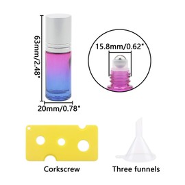 Ellbest 5ml Rolling Glass Bottle for Essential Oil 17pcs Colorful Roller Bottles with Stainless Steel Roller Balls & Funnels Reusable Bottle, Perfect for Travel, Carrying Outside (Rose Blue Gradient)