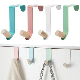 LYTIVAGEN Pack of 4 Metal Door Hooks, Colourful Door Coat Hooks, Door Hooks for Hanging, Metal Door Coat Rack, No Drilling, Indoor and Outdoor Door, Clothes Hooks, Single Door Hanger for Cupboard