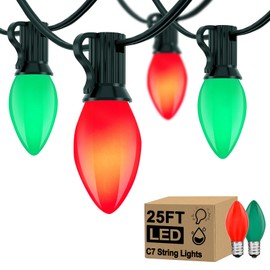 25ft C7 Outdoor Christmas Light String, C7 Christmas Lights with 27 LED Red and Green Bulbs, Hanging Vintage Christmas Lights, UL Listed for Bar, Backyard, Christmas Tree, House Christmas Decoration