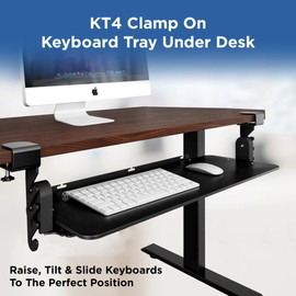 KT4 Clamp On Keyboard Tray Under Desk Slide Height tilt Adjustable Keyboard Tray Desktop Under Desk Keyboard Tray Slide Out Keyboard Drawer Keyboard Holder for Desk Pull Out Keyboard Tray (Black)