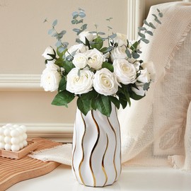 OTARTU - Jarrón de cerámica Blanco para decoración del hogar, florero Decorativo, jarrones de cerámica a Rayas Verticales para decoración del hogar, recámara, Oficina, Sala de Estar, baño, decoración