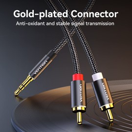 VENTION RCA to 3.5mm Cable 2m Nylon Braided Phono 3.5mm Jack Stereo to 2 RCA Lead Audio Y Splitter Aux Cable Compatible with DJ Controller Hi-Fi Amplifier Speaker
