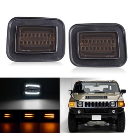 HTZCMOTO LED Front Turn Signal Corner Marker Lights Compatible with H2 2003-2009, Dynamic Amber Sequential Turn Signal Light + White Parking Lamp, Smoked Len