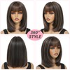 JulyQueen Brown Highlight Wig with Bangs Synthetic Wigs for black