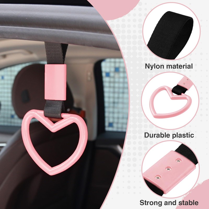 JRYEM 2PCS Heart Shaped Car Handle Straps, Rear Bumper Warning