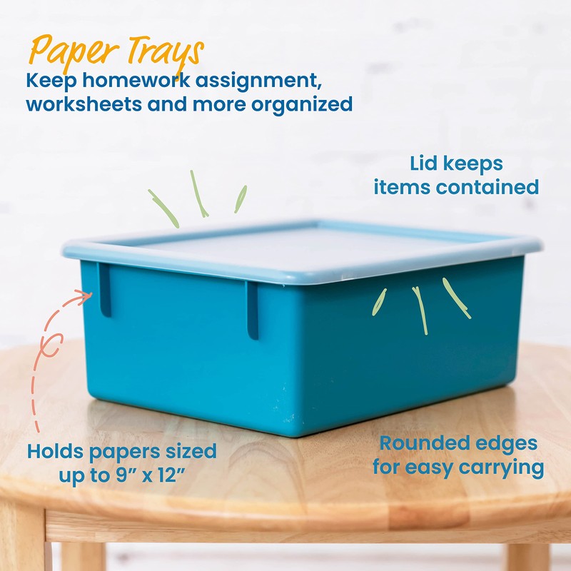 ECR4Kids Letter Size Deep Tray with Lid, Storage Bin, Contemporary,