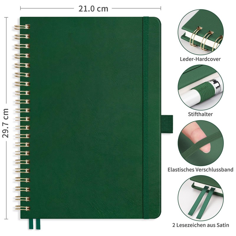 RETTACY Notebook A4 Squared, Bullet Journal with 100 g/m² Thick