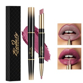 ChaneeHann 2-in-1 Lipstick Lip Liner, Colours Matte Lipstick, Lipstick with Lip Liner, Double Head Lipstick, Long-Lasting Lip Gloss, Non-Stick Cup, Does Not Fade (01, Purple)