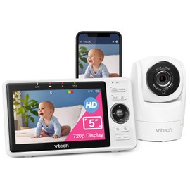 VTech VM901 Smart WiFi Baby Monitor with 1080p FHD Camera and 5" HD IPS Display, Free App, Remote Pan Tilt Zoom, Night Vision, Motion Detection Alerts