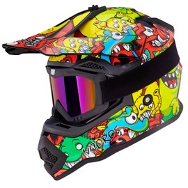 VCOROS Youth Kids Dirt Bike Helmets Motocross Street Offroad BMX MX ATV Dirtbike Motorcycle Helmet VS-905 with Goggles Gloves DOT Approved(Color Cartoon Bean,M)