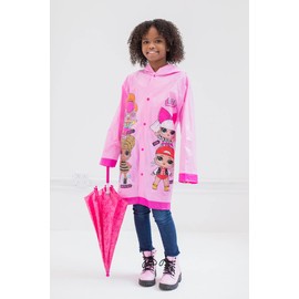 L.O.L. Surprise! Diva Neon Q.T. Queen Bee Little Girls Button Down Waterproof Rain Jacket and Umbrella Pink 4