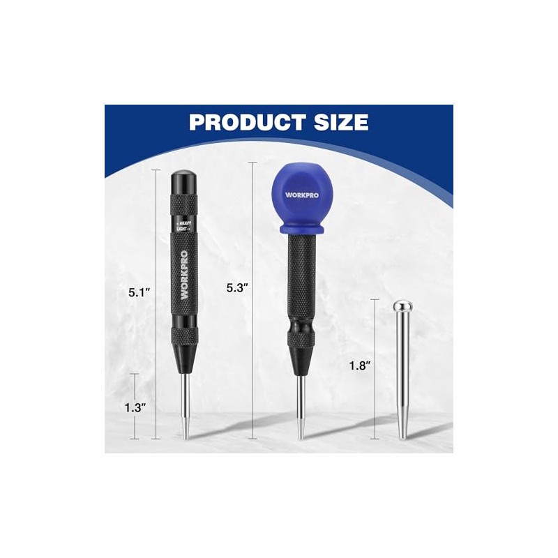 WORKPRO 2PCS Automatic Center Punch with an Extra Replacement Tip,