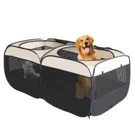 2-in-1 Dog Playpen 58''Pop Up Cat Pet Playpen, Assembly-Free Indoor Outdoor Kitten Enclosure, Kitten Pen Cat Cage Portable Puppy Tent Crates Kennel for Small Animals(No Divider, Unified Space)