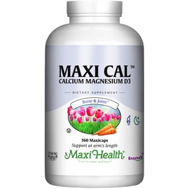 Maxi Health Calcium 1000 mg Supplement with Vitamin D3 (1000 IU) and Magnesium (500 mg) - Bone, Teeth and Joint Support for Men and Women - 360 Capsules - Maxi Cal