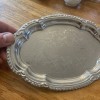 Irvinware Vtg~ Oval Serving/Bread Tray~Chrome Plated~Etched Design w/Scallop Rim 9x6.5”