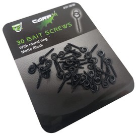 Carp On - Pack of 30 x 10mm BAIT SCREWS with 3mm ROUND RING Non Reflective Matte Black - Classic Design Terminal Tackle for Making Your Own Fishing Rigs [37-3036]