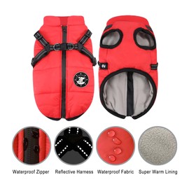 LUOWAN Luowan Waterproof Dog Coat, French Bulldog Coat, Warm Vest with Dog Harness, Various Sizes, Dog Jacket for Small Dogs (M, Red)