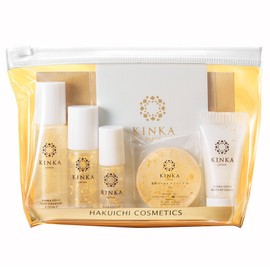 Foiichi Kinka Gold Starter Set, C152-032, Nano Cleansing & Foam N, 0.5 fl oz (15 ml), Nano Lotion N, 0.4 fl oz (10 g), Nano Essence N, 0.2 fl oz (5 ml), Blotting Paper, 30 Sheets