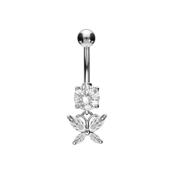 PIERCINGLINE Titanium Banana Bell with 925 Silver Design Crystal Butterfly