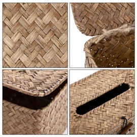 BSTKEY Household Rectangular Seagrass Facial Tissue Box Decorative Woven Paper Holder, Coffee,27x12x9