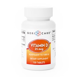 GeriCare Vitamin D 25mcg Tablets Dietary Supplement, 100 Count (Pack of 1)