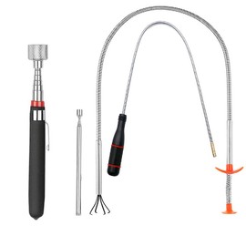 4 Pack Telescoping Magnet Pick-up Tool Set - Retrieving Pickup Tools，Extendable Pick Up Tools，Bendable Spring Magnet Stick，Flexible Extra Long Reach Bendable Curve Grabber with 4 Claws