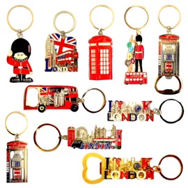 Souvenirs Pack of 10 London Keyrings - British London key ring - Union Jack Key Chain - England Metal Keyring Gift