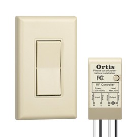 Wireless Light Switch and Receiver Kit, Ortis 300ft RF Range Wireless Wall Switches for Lights, Fans, Battery Included, No Wiring Needed, Light Almond