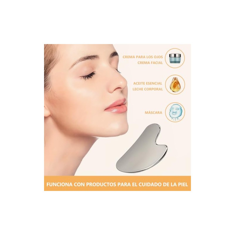 Herramienta de Gua Sha Facial de Acero Inoxidable, Herramienta Guasha