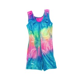 Destira Gymnastic Unitards for Girls with Matching Scrunchie, Rainbow Tie Dye - Biketard Athletic Wear, Gymnastics, Dance, Cheer, & More, Child XX-Small (3x)