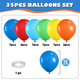 Red Yellow Blue Green Balloons,Assorted Rainbow Balloons,12 Inch Red Blue Green Yellow and Orange Balloons for Birthday,Festival,Carnival Circus,Video Game Party Decorations