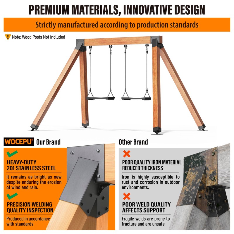 Wocepu 201 Stainless Steel Swing Set Bracket 2pcs A-Frame Brackets