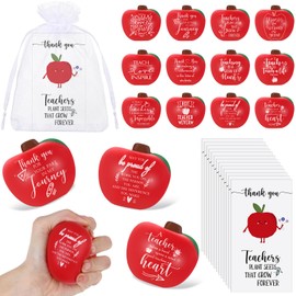 Syhood Thank You Appreciation Gifts for Teacher Fruit Shaped Anxiety Relief Stress Balls with Thank You Teacher Cards Organza Bags for Christmas Teacher School Office Gifts(24 Sets)