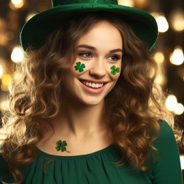 10 Sheets St. Patrick's Day Shamrock Temporary Tattoos Stickers for Women Men Body Face Irish Party Decor Accessories