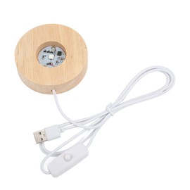 LED Light Base Lighting Lamp Holder Decoration Oak 5V Round Switch Wood 2CM 0.8" Thickness Solid Wood Material USB Floor Lamps (Colorful Base)