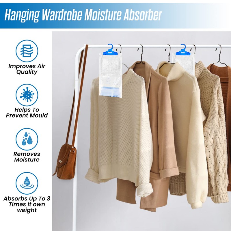 x5 Disposable Wardrobe Dehumidifier Hanging Bags - Specially Designed to