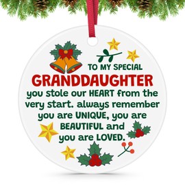 To My Granddaughter Gift Christmas Ornament Granddaughter Gifts from Grandma Grandpa Encouragement Gift from Grandparent Birthday Christmas Wedding Graduation Gifts for Granddaughters Ceramic Ornament