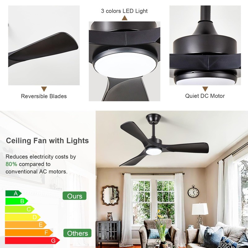 BvenuBigLite Black Ceiling Fan with Light: 42-Inch Ceiling Fan 3